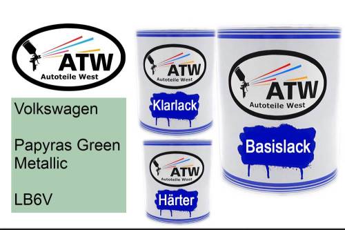 Volkswagen, Papyras Green Metallic, LB6V: 1L Lackdose + 1L Klarlack + 500ml Härter - Set, von ATW Autoteile West.